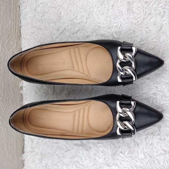 Adrienne Vittadini Saga Black Fine Leather Pointed-Toe Slip On Kitten Heel Pumps - Picture 3 of 16